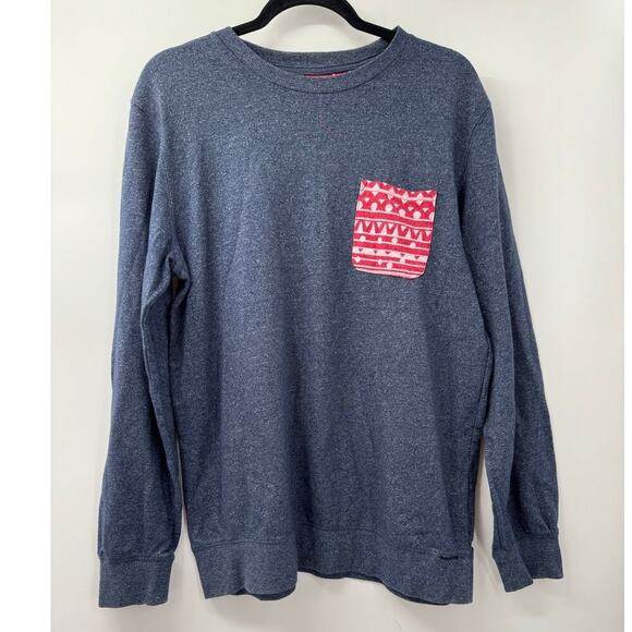 On The Byas Blue Long Sleeve Shirt with Red Aztec Pocket Size Large Casual - Picture 1 of 5